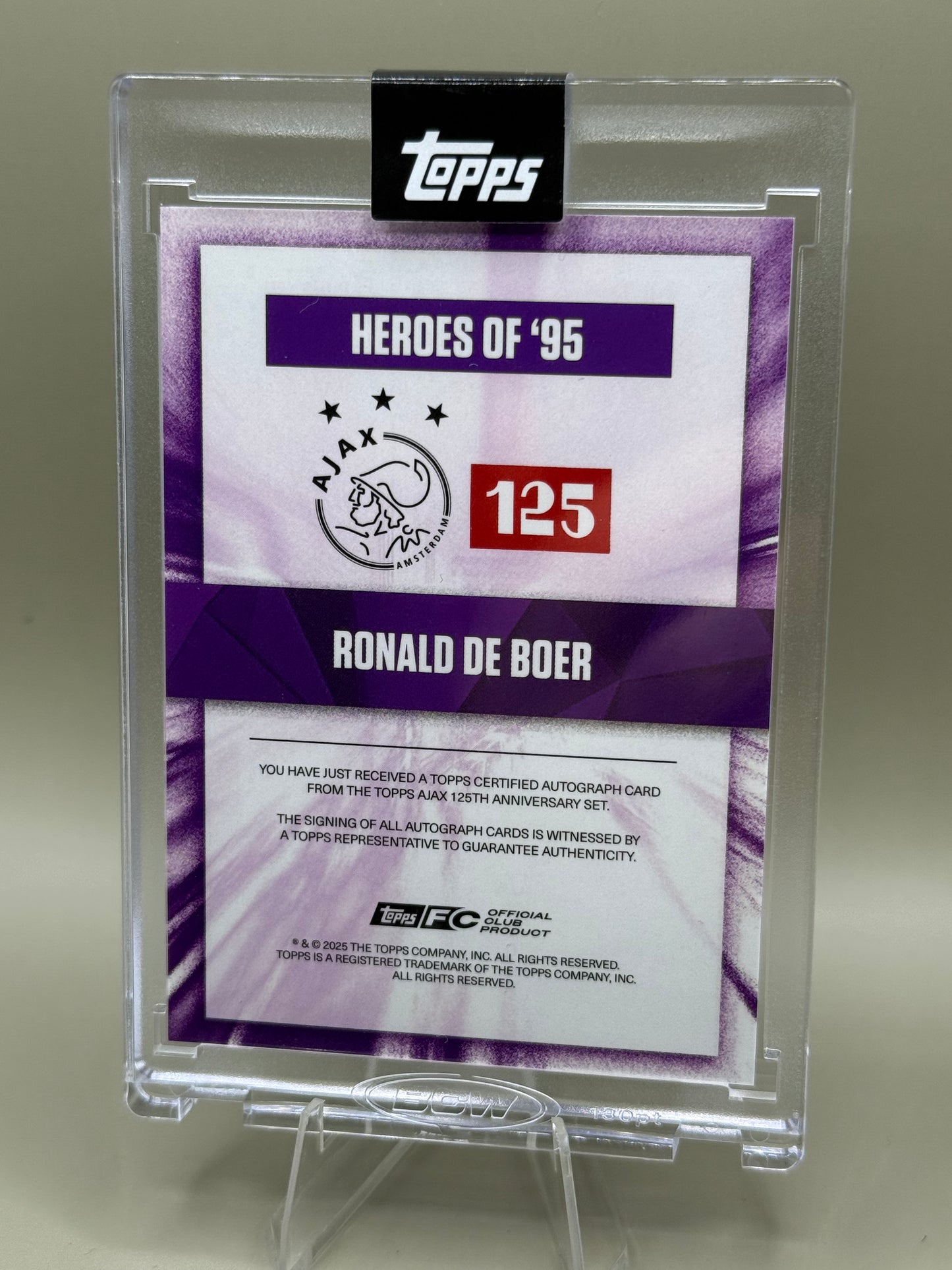 Ronald de Boer | Topps 125th anniversary Ajax Amsterdam | Heroes of 95 | limitiert 21/25 Autogramm