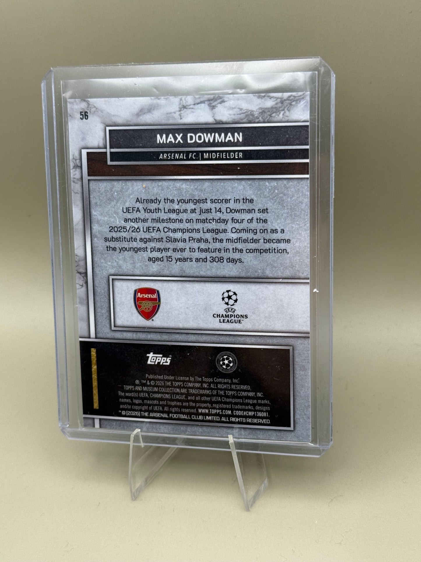 2025-26 Topps Museum Collection UCC | Max Dowman RC #56 Arsenal