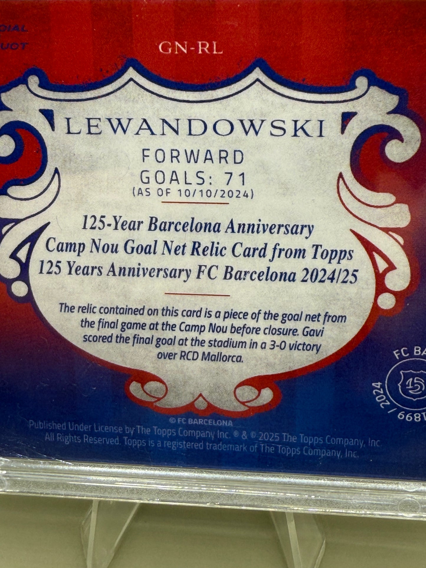 Topps 125th Barcelona anniversary | Robert Lewandowski | Camp Nou Goal Net Relic | limitiert 38/50