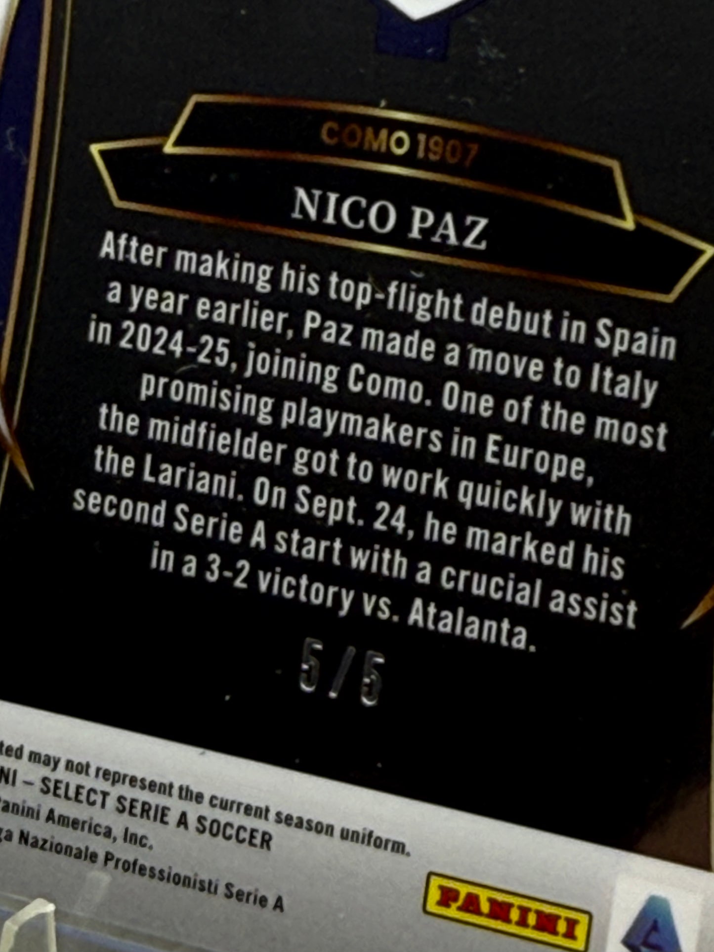 Nico Paz | Panini Select | limitiert 5/5 | Como | Argentinien