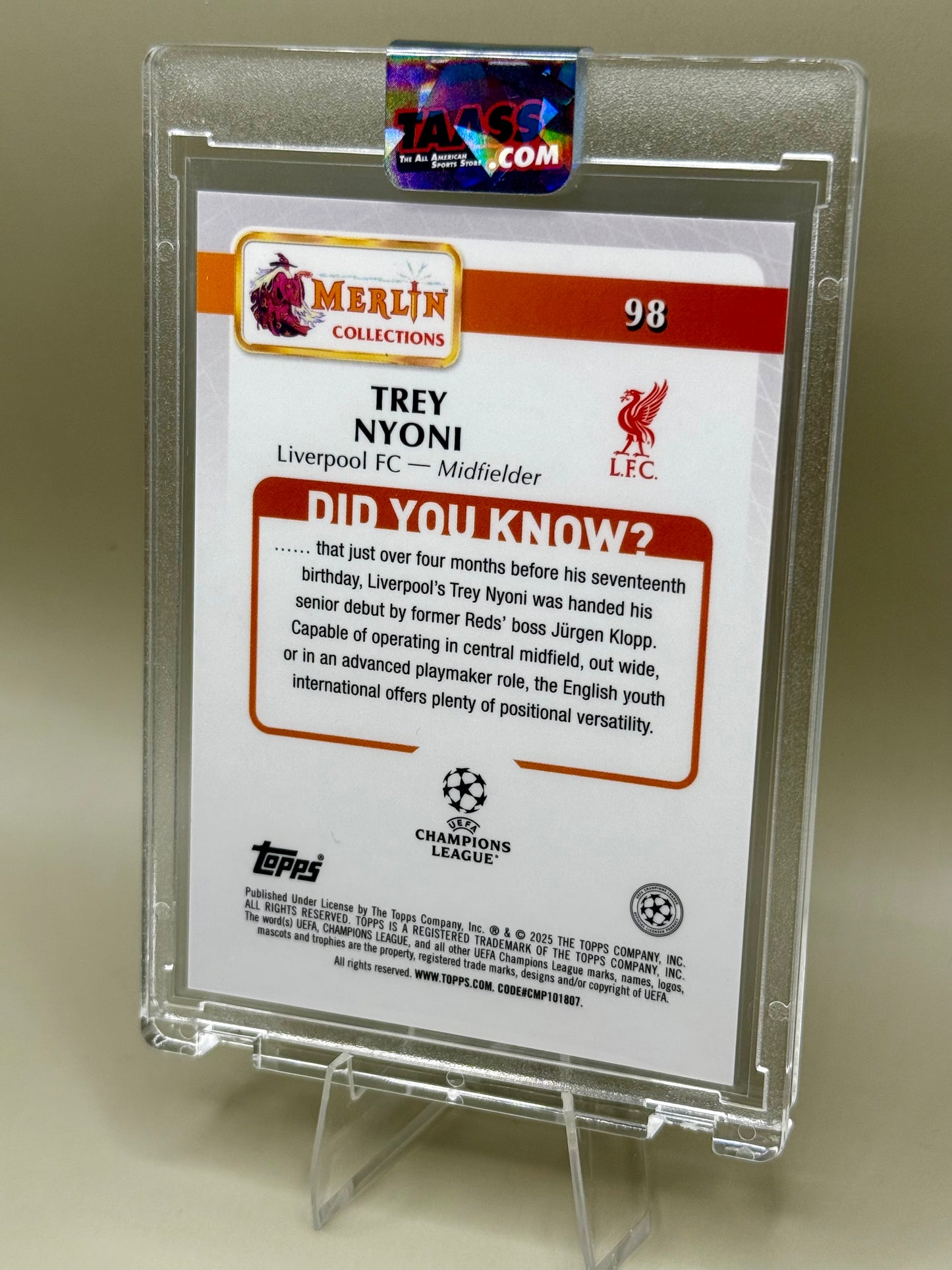 Topps Merlin Collection 2024/25 | Trey Nyoni | Rookie | Liverpool FC |limitiert 04/10